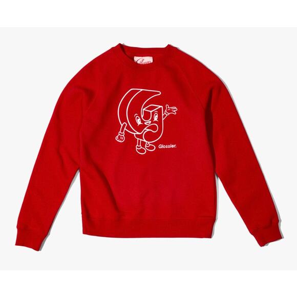 GLOSSIER Red G Pal Graphic Limited Edition Cozy Crewneck Pullover Sweatshirt XS - Picture 1 of 12